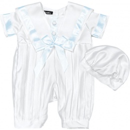 Baby Boys White & Blue Sailor Style Christening Romper & Hat