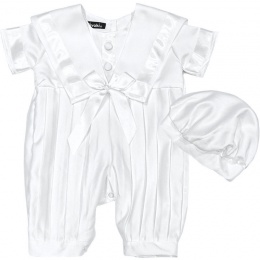 Baby Boys White Sailor Style Christening Romper & Hat