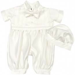 Baby Boys Ivory Braid Tuxedo Style Christening Romper & Hat