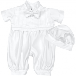 Baby Boys White Braid Tuxedo Style Christening Romper & Hat