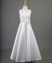 White A-line Satin Communion Dress - Cameo by Millie Grace