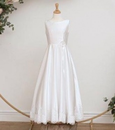 White Satin A-line Communion Dress - Cassie by Millie Grace