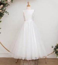White Satin & Tulle Communion Dress - Cece by Millie Grace