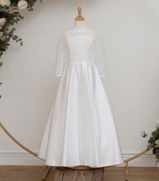 White Satin & Tulle Communion Dress - Christie by Millie Grace
