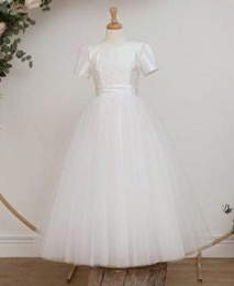 White Leaf Tulle Communion Dress - Clover by Millie Grace