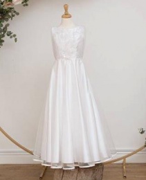 White Lace & Satin Communion Dress - Coralie by Millie Grace
