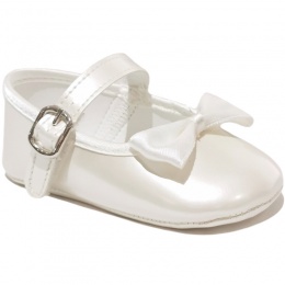 Baby Girls Ivory Bow Pearlescent Buckle Shoes