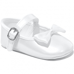 Baby Girls White Bow Pearlescent Buckle Shoes