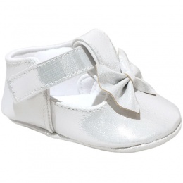Baby Girls Silver Sparkly Shimmer Bow Shoes