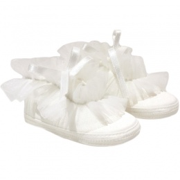 Baby Girls Ivory Frilly Organza Soft Satin Shoes