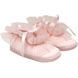 Baby Girls Pink Frilly Organza Soft Satin Shoes