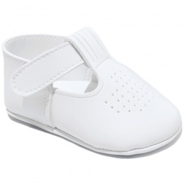 Baby Boys White Matt T-Bar Velcro Pram Shoes