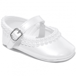 Baby Girls White Pearl Pearlescent Buckle Shoes