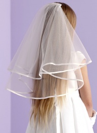 Girls Ivory Two Tier Satin Edge Veil - Emily P101A by Peridot