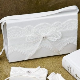 Girls Ivory Lace & Ribbon Satin Bag - Emma P124A by Peridot