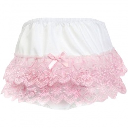 Baby Girls White & Pink Floral Lace Cotton Knickers
