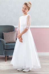 Emmerling White Dot Tulle Communion Dress - Style Fedora