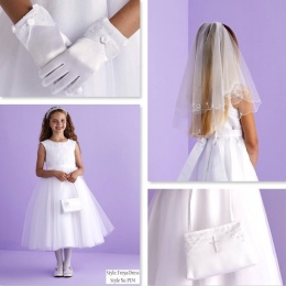 Freya White Communion Dress, Bag, Gloves & Veil - Peridot