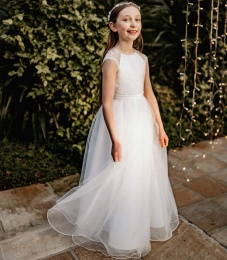 Emmerling White Sparkle Tulle Communion Dress - Style Gesina