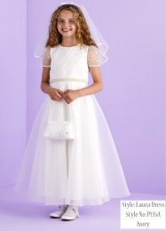 Girls Ivory Organza Short Sleeve Communion Dress
