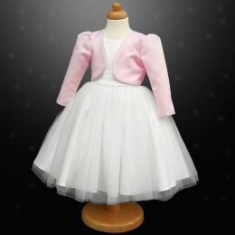 Girls White Diamante Organza Dress with Pink Bolero Jacket