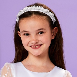 Girls White Pearl & Rhinestone Headband - Savanna P131 by Peridot