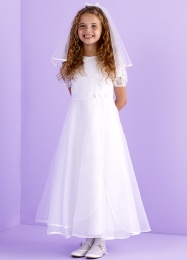 Girls White Lace Short Sleeve Communion Dress