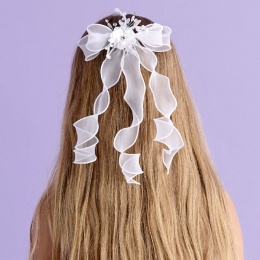 Girls White Floral Hair Comb - Vivienne P107 by Peridot