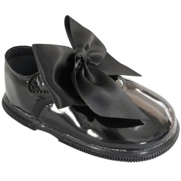 Girls Black Patent Large Satin Bow Special Occasion Shoes