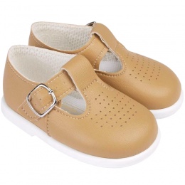 Boys Camel Matt T-bar First Walker Shoes