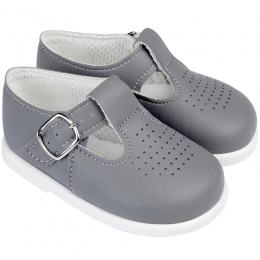 Boys Grey Matt T-bar First Walker Shoes