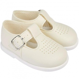 Boys Ivory Matt T-bar First Walker Shoes