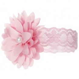 Baby Girls Pink Lace Headband with Flower & Pearl Motif