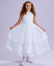 White Floral Organza Communion Dress - Helene P204 by Peridot