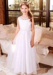 Emmerling White Satin & Sparkle Tulle Communion Dress - Style Hiltrud