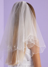Girls Ivory Two Tier Beaded Trim Veil - Hope P150A by Peridot