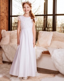 Emmerling White Lace & Satin Communion Dress - Style Hortensia
