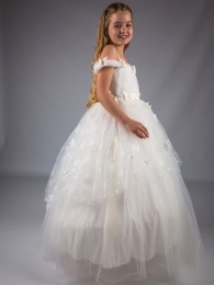 Girls Ivory Bardot Style Glitter Tulle Butterfly Hoop Dress