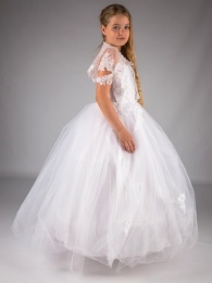 Girls White Embroidered Lace Tulle Hoop Dress & Cape