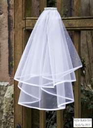 Girls White Two Tier Diamante Veil - Katie P177 by Peridot