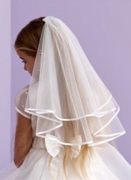 Girls Ivory Two Tier Diamante Veil - Katie P177A by Peridot