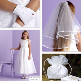 Laura White Communion Dress, Bag, Gloves & Veil - Peridot