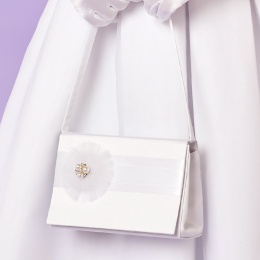 Girls White Diamante & Pearl Satin Bag - Lauren P121 by Peridot