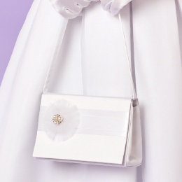 Girls White Diamante & Pearl Satin Bag - Lauren P121 by Peridot