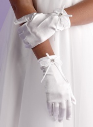 Girls White Lace & Ribbon Communion Gloves - Maria P116 by Peridot