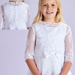 Girls White 3/4 Sleeve Bolero Topper - Mary P189 by Peridot