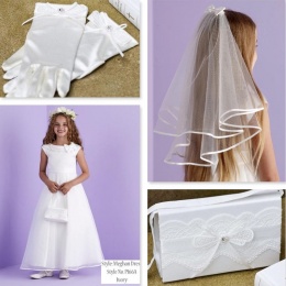 Meghan Ivory Communion Dress, Bag, Gloves & Veil - Peridot