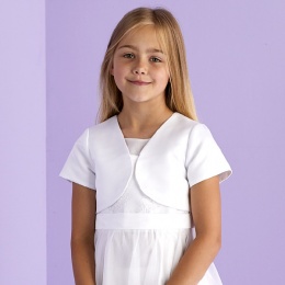 Girls White Duchess Satin Short Sleeved Bolero - Millie P136 by Peridot