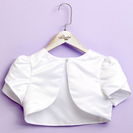 Girls White Duchess Satin Petal Sleeve Bolero - Molly P209 by Peridot