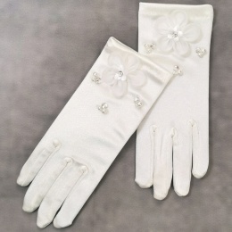 Girls Ivory Flower Beaded Communion Gloves - Naomi P197A by Peridot